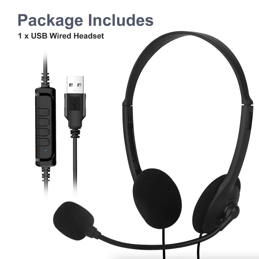 USB Headset Headphone With Microphone Noise Cancelling For PC Computer Call Chat