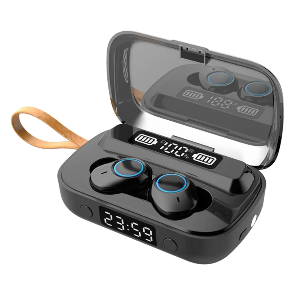 Bluetooth Earphones with Flashlight Clock Display